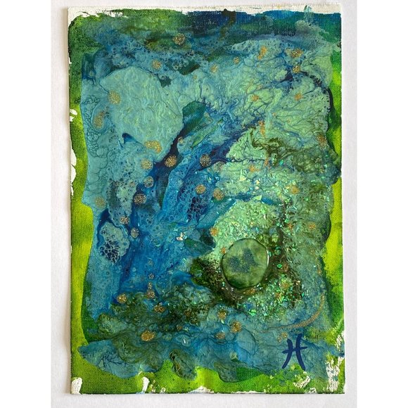 Sea Song Cove - Original Art Handmade Blue Green Mixed Media Artwork by Tristina - Picture 2 of 10